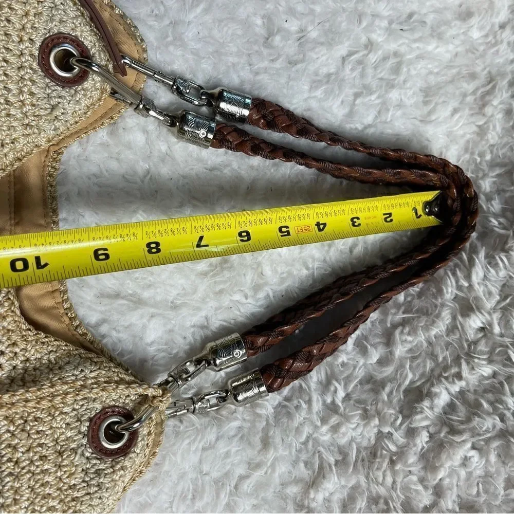 The SAK Crochet Sand,gray &khaki bucket style shoulder bag braided brown straps